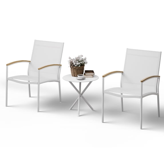 3 Pieces Outdoor Patio Bistro Sets, Textilene Fabric Small Patio Furniture Set, Front Porch Chairs Conversation Set with Table for Lawn, Garden, Balcony, Poolside (White)