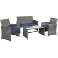thumbnail image 1 of 4-Piece Outdoor Gray Wicker Patio Conversation Furniture Set, Rattan Patio Furniture Set with Weather Resistant Cushions and Tempered Glass Tabletop,Navy Blue, 1 of 8