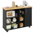 thumbnail image 1 of 47”W Kitchen Storage Island Cart with 6 Open Shelves and 1 Cabinet, Portable Trolley Cart with Wood Work Top and Handle/Towel Rack, Black, 1 of 7