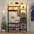thumbnail image 1 of Hall Tree Coat Rack with LED Lights,Modern Coat Rack with Bench Shoe Storage and Removable Coat Hooks 5 in 1 Large Organizer with Storage Basket for Entryway Hallway Bedroom (Brown), 1 of 7