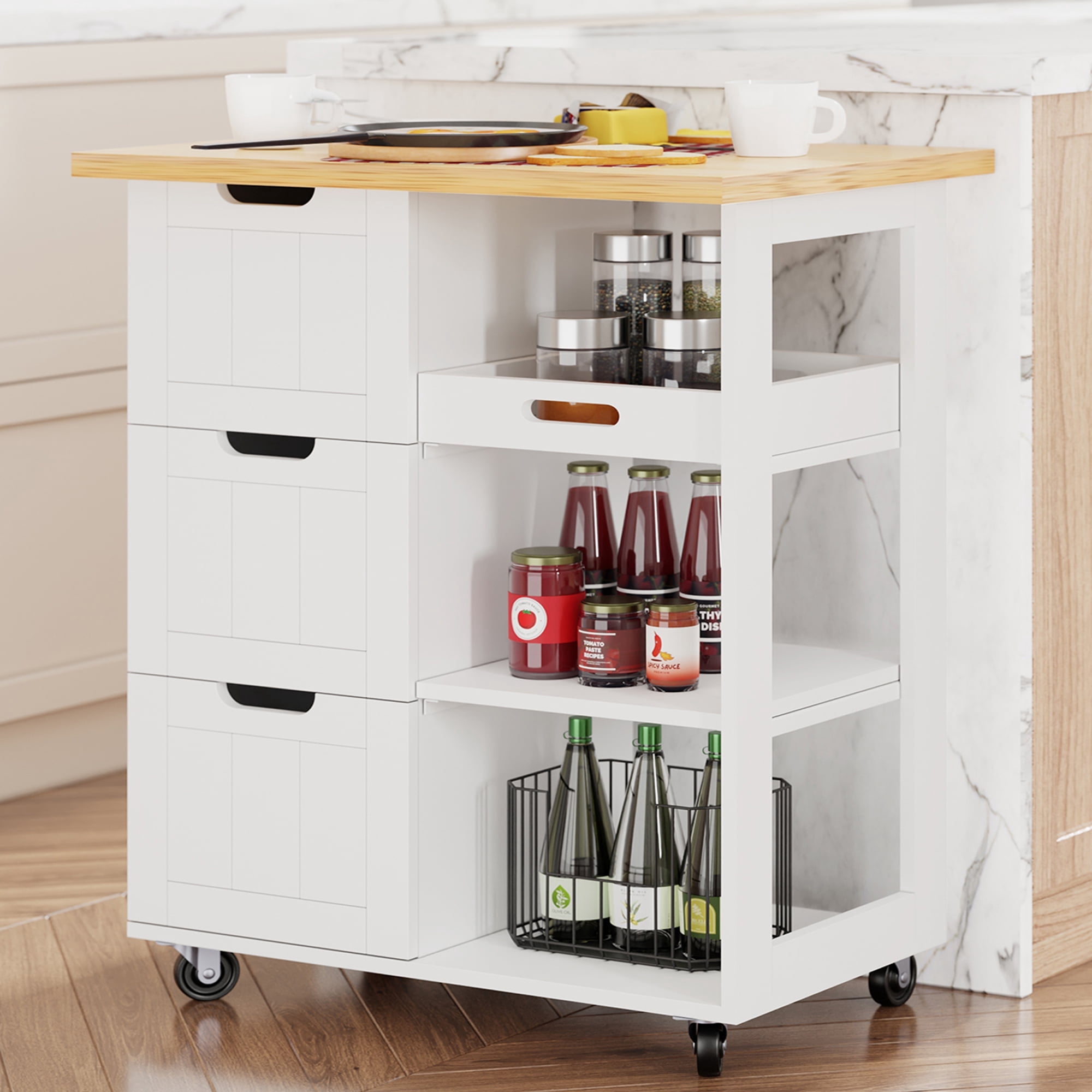 Kitchen Island Cart with Storage,Rolling Kitchen Island Storage Cabinet ...