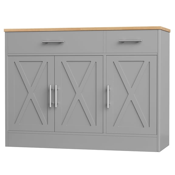 Modern Farmhouse Sideboard Buffet Cabinet with Storage with 3 Doors, 42"Barn Doors Buffet Cabinet with Storage, Wood Coffee Bar Cabinet with Adjustable Shelf for Kitchen, Living Room, Grey