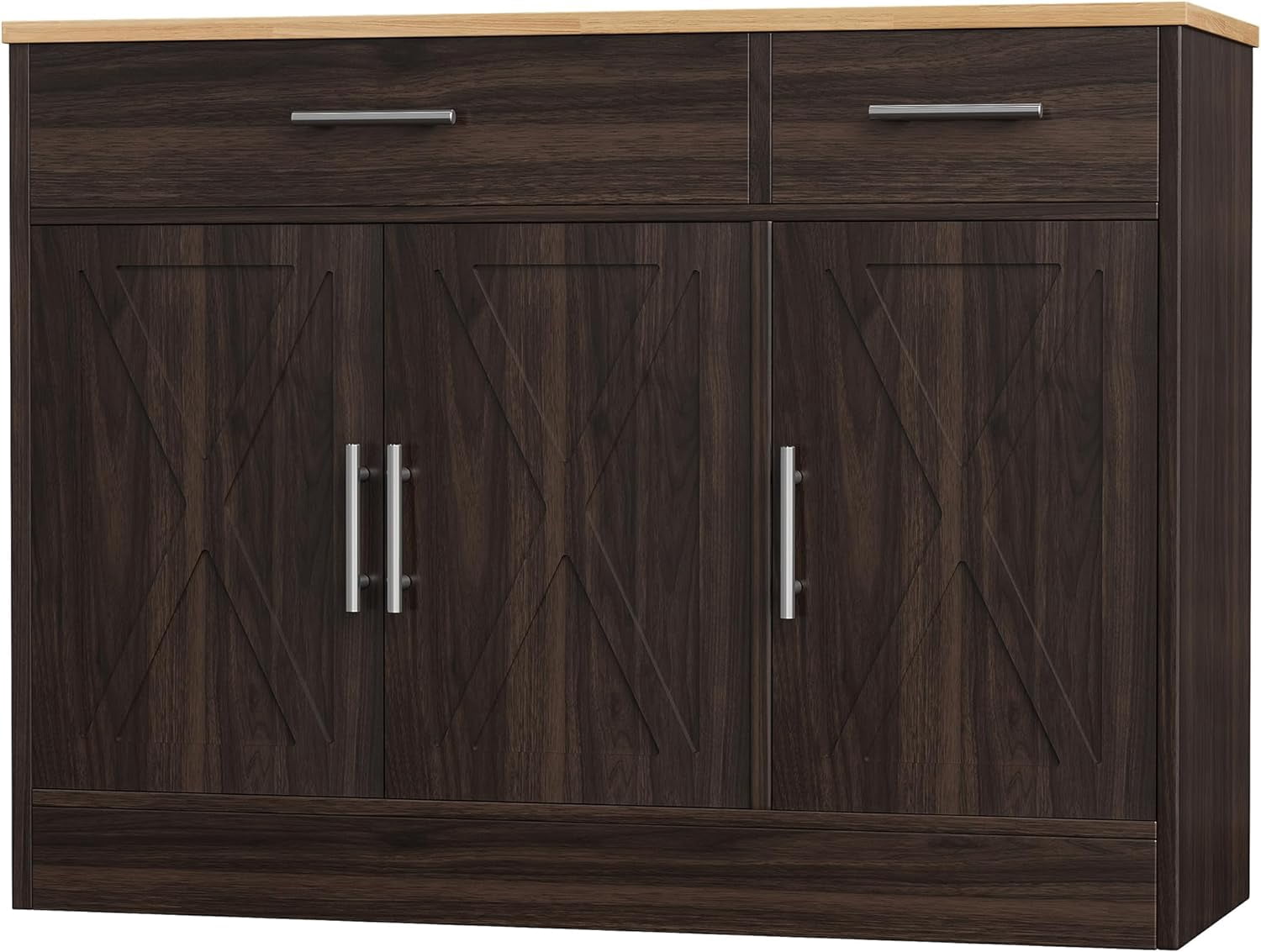 Shintenchi Modern Farmhouse Buffet Cabinet - 42.5"W, 3 Doors, Adjustable Shelf, Grey