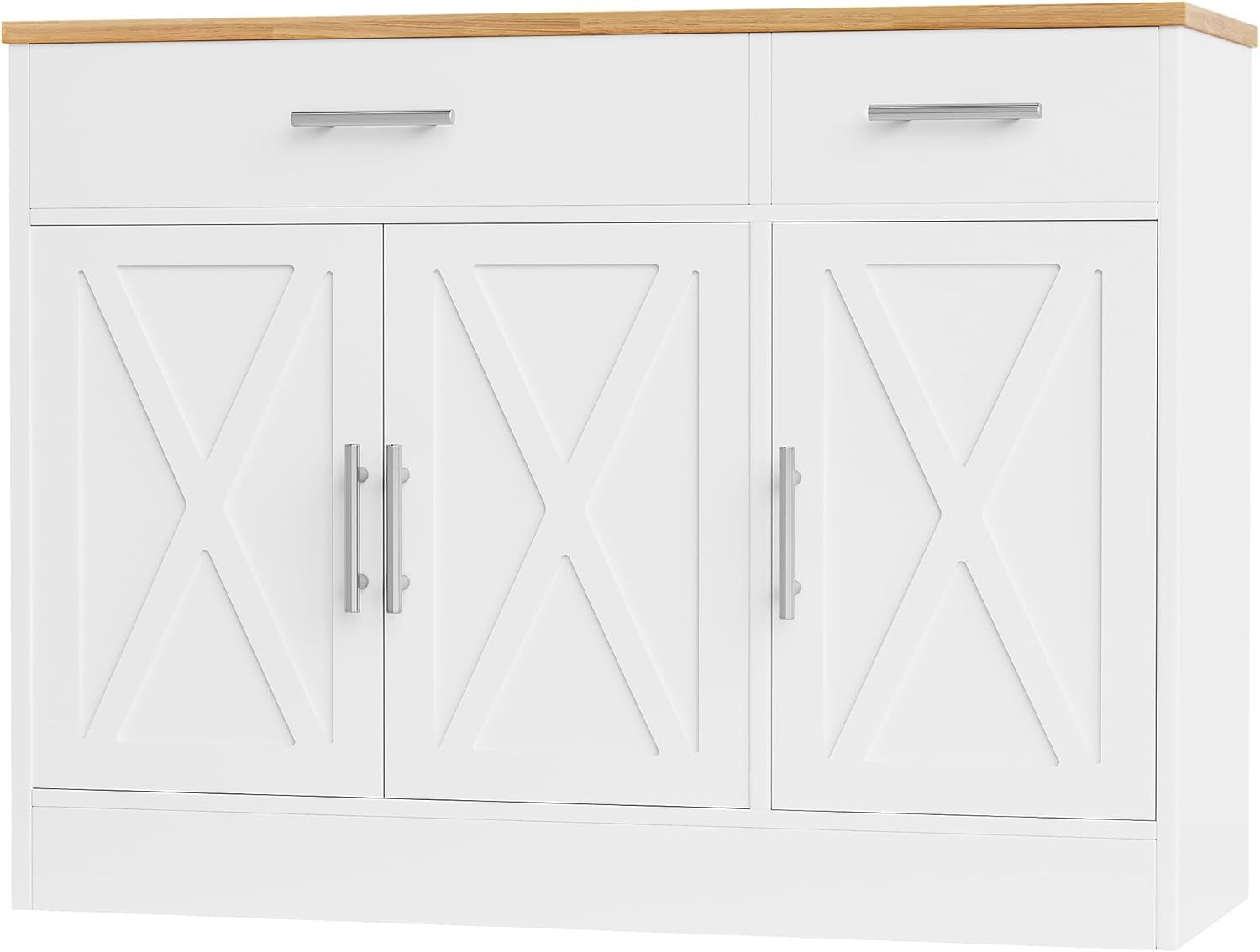 White Modern Farmhouse Sideboard Buffet Cabinet with Barn Doors