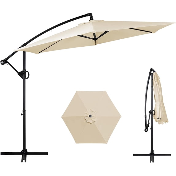 Shintenchi Patio Offset Umbrella with Easy Tilt Adjustment,Crank and Cross Base, Outdoor Cantilever Hanging Umbrella, Sunshade Umbrella Canopy, Cream White