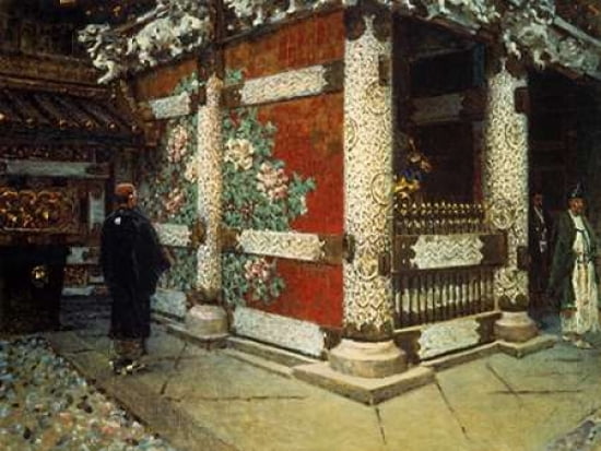 Shinto Temple in Nikko Canvas Art - Vasily Vereshchagin (18 x 24)