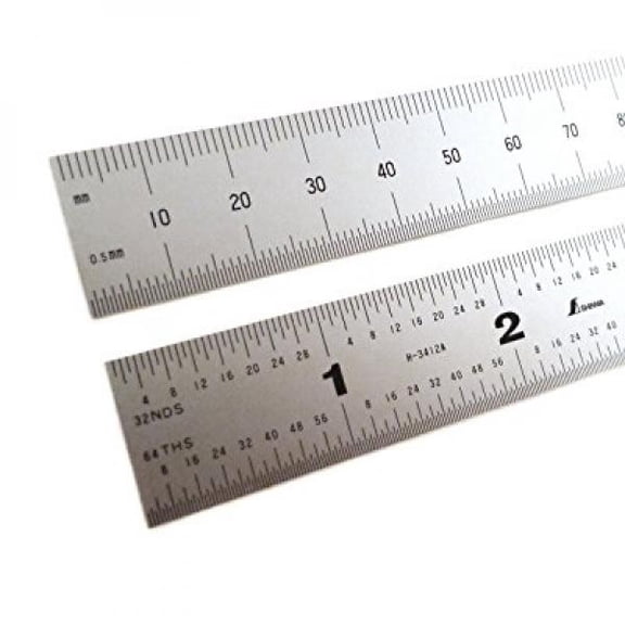 Shinwa H-3412A 6" 150 mm Rigid English Metric Zero Glare Satin Chrome Stainless Steel E/M Machinist Engineer Ruler/Rule with Graduations in 1/64, 1/32, mm and .5 mm