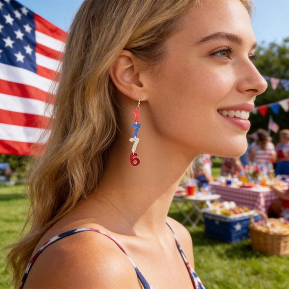 Shiny Acrylic 1776 2026 250th Anniversary Dangle Earrings, Glitter Red White Blue 4th of July Independence Day Patriotic Earrings for Women, Celebration Jewelry Gifts