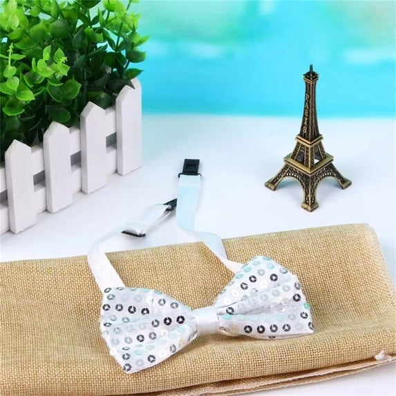 Shiny Adjustable Glitter Bow Tie Pre-Tied Sequin Necktie For Banquet Costume Party Wear