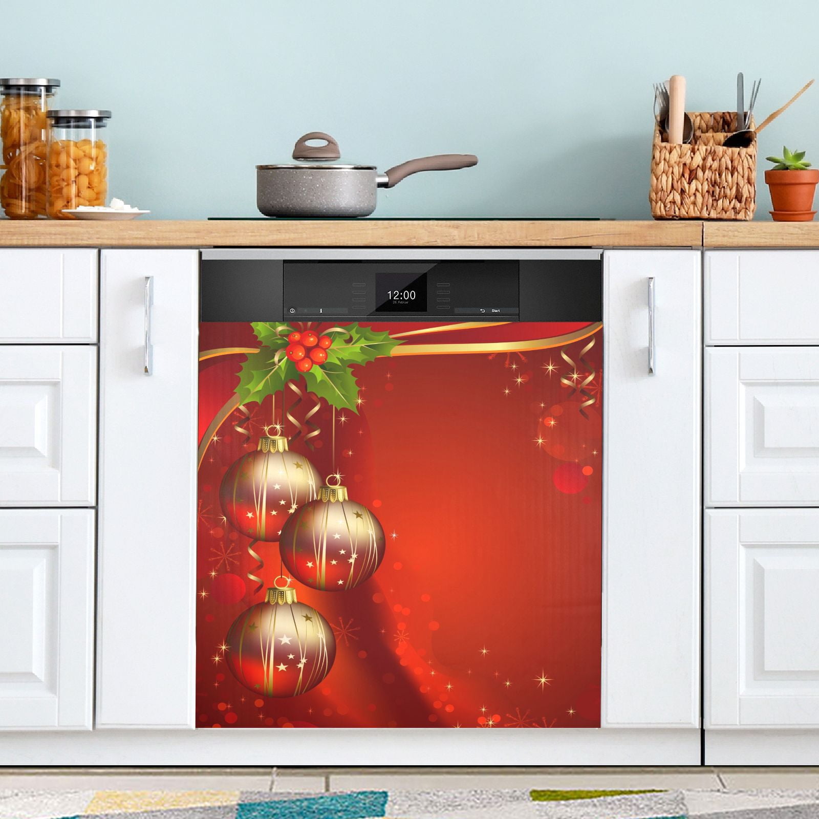 Shiny Ball on Red Christmas Dishwasher Cover Dishwasher