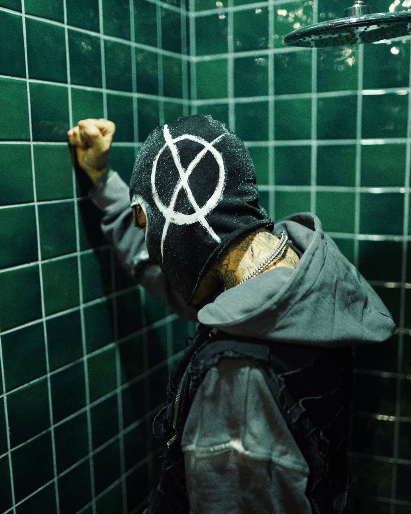 Shiny Black Anarchy Symbol Ski Mask  The Perfect Blend of Style and Protection