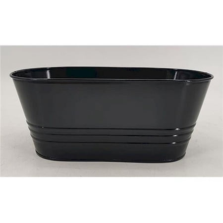 Shiny Black Ribbed Metal Planter