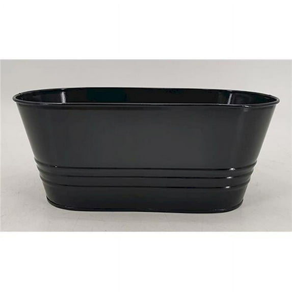 Shiny Black Ribbed Metal Planter