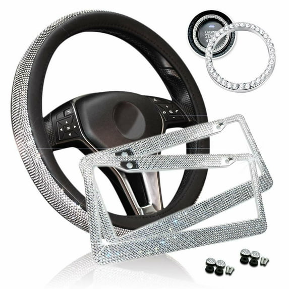 Shiny Bling Car Accessories, Car Universal Crystal Steering Wheel Cover Set