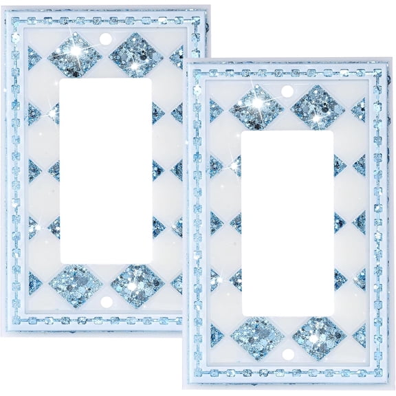Shiny Blue Light Switch Cover Bling Outlet Covers Wall Plate,1 Gang Rocker Switch Plate,Midsize 4.9''x3.1'',2-Pack