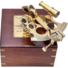 Shiny Brass Educational Calibrated Sextant Astrolabe Ship Navigation Instrument Celestial & Nautical Sextant with Hardwood Box