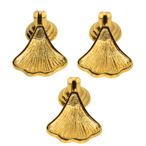 Shiny Brass Ginkgo Leaf Cabinet Knobs Solid Brass Drawer Pulls Gold Finish Handles for Kitchen, Dresser, Wardrobe | Nature-Inspired Decorative Hardware (Ginkgo Set of 3)