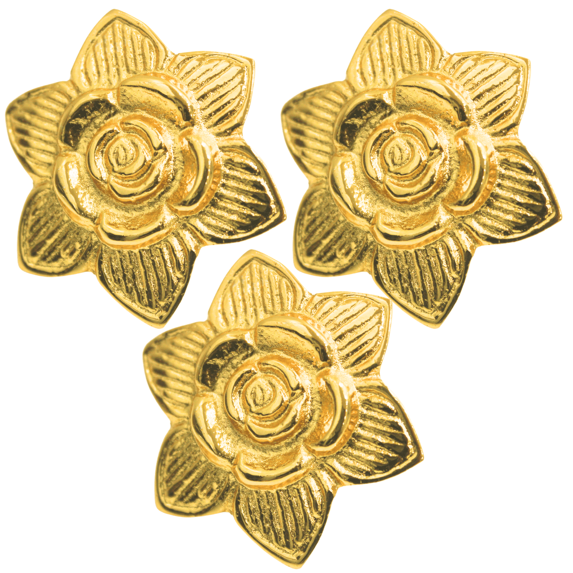 Shiny Brass Rose Petal Cabinet Knob – Golden Decorative Drawer Pull for Dresser, Closet, Cupboard & Kitchen Furniture | Vintage Floral Hardware Handle Home & Kitchen Decor (Set of 3)