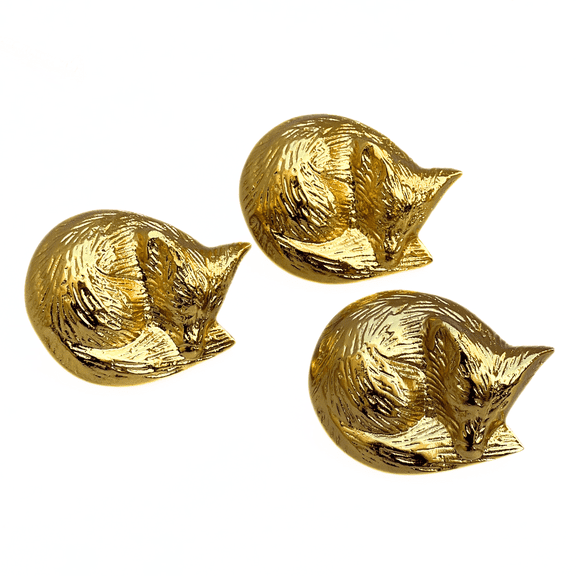 Shiny Brass Sleeping Fox Cabinet Knobs Animal Drawer Pulls for Room, Cupboard, Closet, Dresser & Furniture Hardware | Wood Decor Knob Set (Pack of 3)