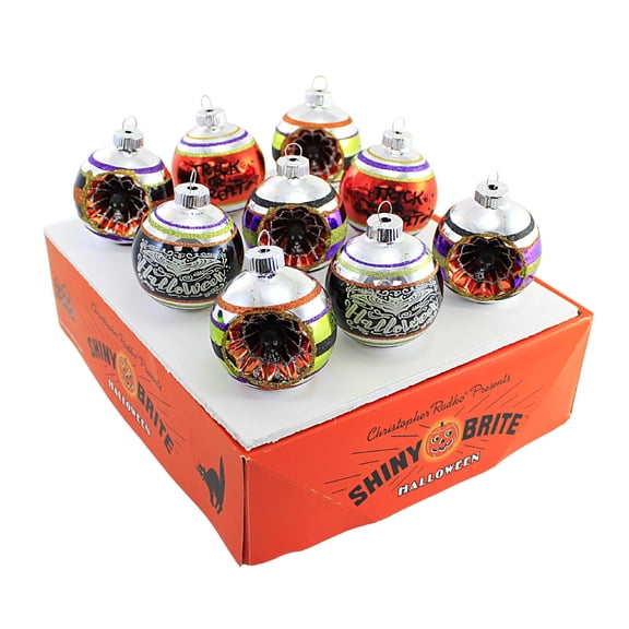 Shiny Brite 2.50" Rounds & Reflectors Glass Ornament Halloween Skulls 4028051