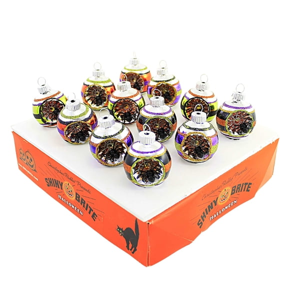 Shiny Brite Rounds With Spider Reflectors Ornament Halloween Striped 4028050