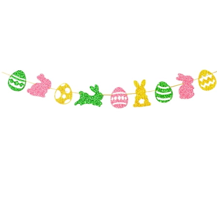 Shiny Bunny Eggs Easter Banner, Multi-Color Easter Bunny Eggs Theme Spring Easter Party Decorations for Mantle Fireplace, Home Background Wall Decoration