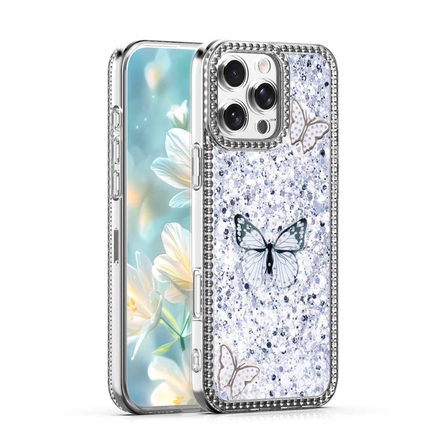Shiny Butterfly Durable Case for iPhone 17 Pro - White