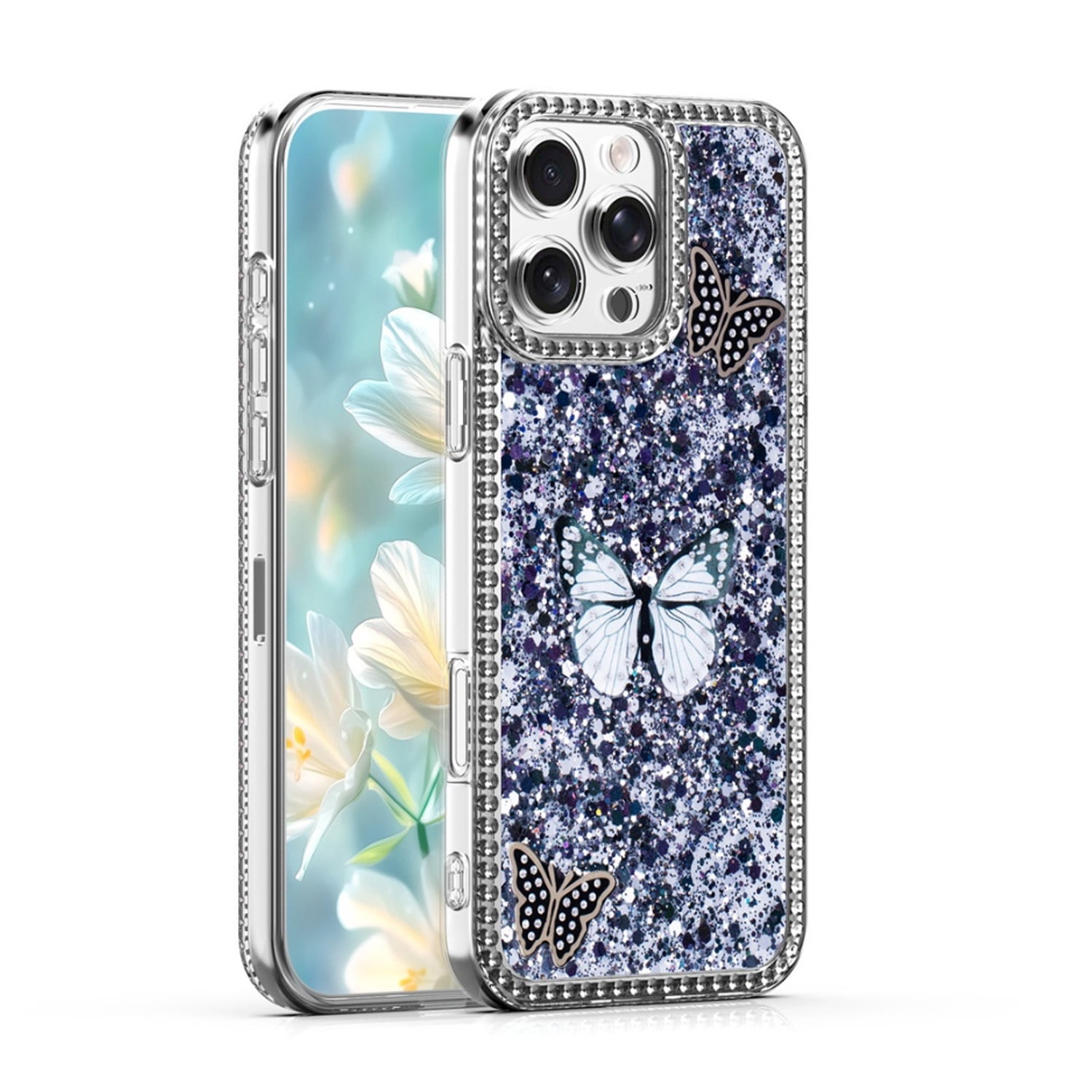 Shiny Butterfly Protective Case for iPhone 17 Pro - Black