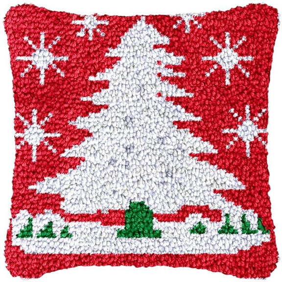 Shiny Christmas Tree Latch Hook Pillowcase Kits for Adults and Starter DIY Cushion Cross Stitch Latch Hook Rug Kits with Preprinted Canvas Crochet Yarn Kits Needlework Crafts 17'' X 17''