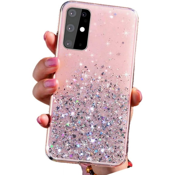 Shiny Comfortable Slim Clear Soft TPU Phone Case for Samsung Galaxy S23 S22 S21 S20 Ultra Plus FE Cover Fashion Popular Glitter Personalized Dropproof Bumper(Pink,S23 Ultra)