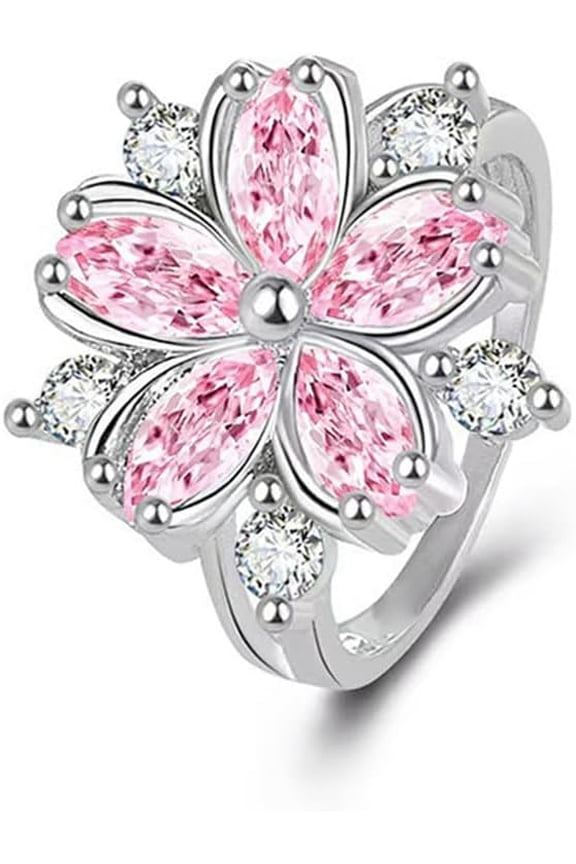 Shiny Crystal Flower Statement Ring for Women Sterling Silver Plated Elegant Bling CZ Delicate Lightweight Adjustable Expandable Open Wrap Finger Rings Comfort Fit Jewelry Wedding Engagement