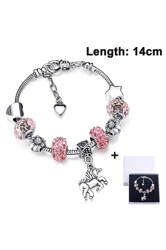 Shiny Crystal Rhinestone Charm Bracelet Bangle with Unicorn Pendant Gift Box Card Set for Women Girls