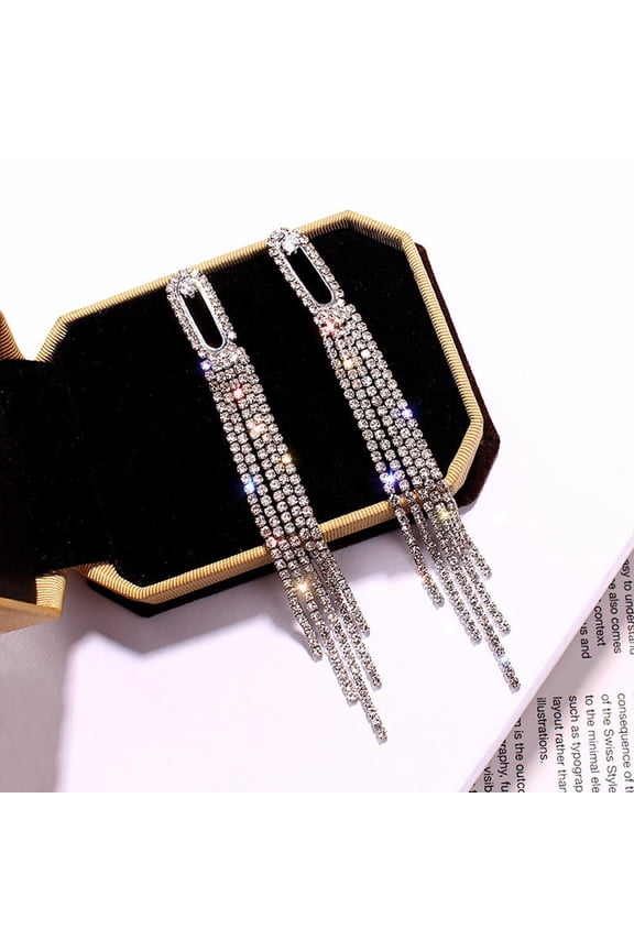 Long Party wear Fashion Jewelry Shiny Silver Crystal Tassel Long Drop Earrings Women Dangle Earrings