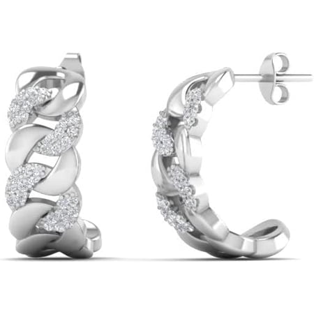 1/4 Carat Lab Grown Round Cut Diamond Cuban Link Hoop Earrings 14K Gold For Women Lab Diamond Push Back Huggie Earrings