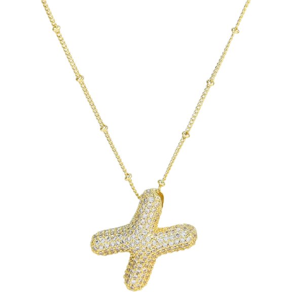 Shiny Cubic Zirconia Bubble Alphabet 26 A-Z,Puffy Name,Letter Necklace,Personalized Monogram Necklace,Balloon Initial Necklace Gifts For Women 18K Gold Plated Jewelry.[o4527]