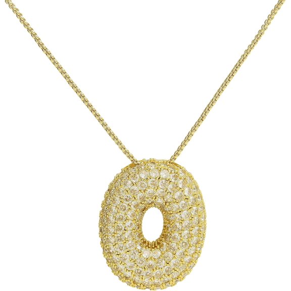 Shiny Cubic Zirconia Bubble Alphabet 26 A-Z,Puffy Name,Letter Necklace,Personalized Monogram Necklace,Balloon Initial Necklace Gifts For Women 18K Gold Plated Jewelry.[o4557]