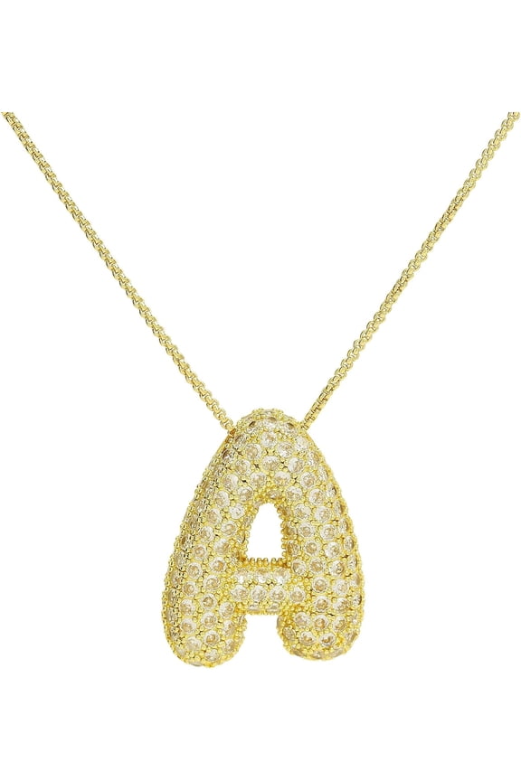 Shiny Cubic Zirconia Bubble Alphabet 26 A-Z,Puffy Name,Letter Necklace,Personalized Monogram Necklace,Balloon Initial Necklace Gifts For Women 18K Gold Plated Jewelry.[o4573]