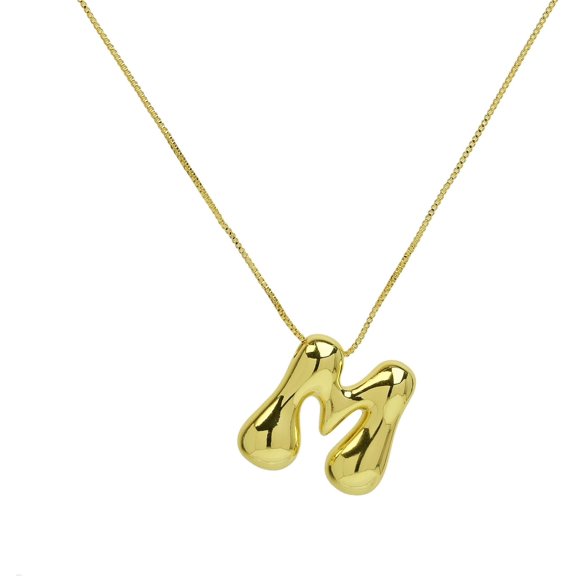 Shiny Cubic Zirconia Bubble Alphabet 26 A-Z,Puffy Name,Letter Necklace,Personalized Monogram Necklace,Balloon Initial Necklace Gifts For Women 18K Gold Plated Jewelry.[o4495]