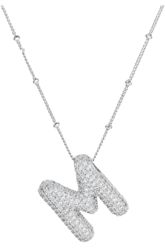 Shiny Cubic Zirconia Bubble Alphabet 26 A-Z,Puffy Name,Letter Necklace,Personalized Monogram Necklace,Balloon Initial Necklace Gifts For Women 18K Gold Plated Jewelry.[o4551]