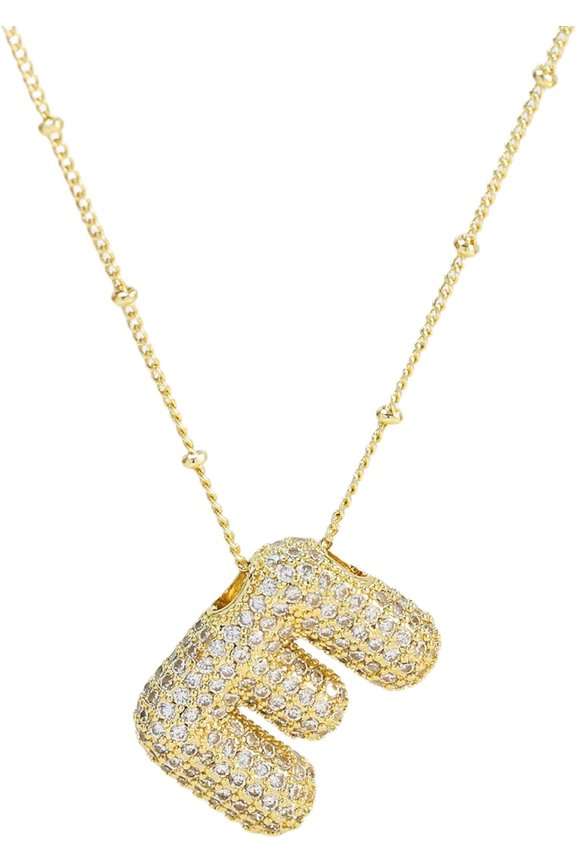 Shiny Cubic Zirconia Bubble Alphabet 26 A-Z,Puffy Name,Letter Necklace,Personalized Monogram Necklace,Balloon Initial Necklace Gifts For Women 18K Gold Plated Jewelry.[o4513]