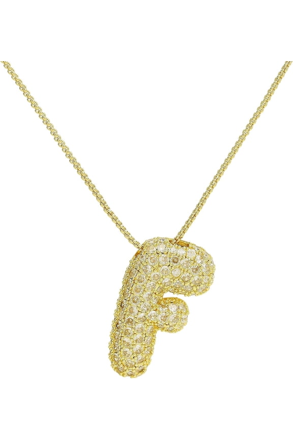Shiny Cubic Zirconia Bubble Alphabet 26 A-Z,Puffy Name,Letter Necklace,Personalized Monogram Necklace,Balloon Initial Necklace Gifts For Women 18K Gold Plated Jewelry.[o4570]