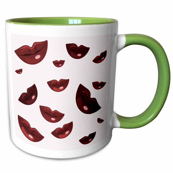 Shiny Deep Red Lips Pattern 11oz Two-Tone Green Mug mug-101691-7