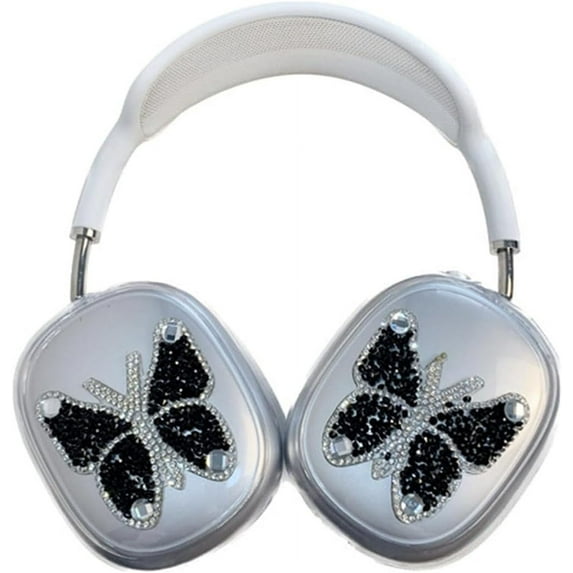Shiny Diamond Case for AirPods Max Headphones,Cute Beautiful Luxury Glitter Butterfly Protective Cover for AirPods Max Girls Women Gift (Black)