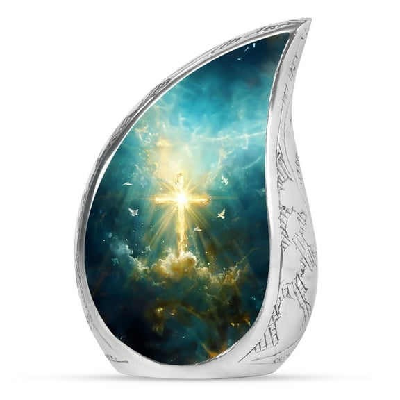 Shiny Dove Cross Small Funeral Urns For Human Ashes Adult Female - Memorial Cremation Urns For Ashes Adult Male - funeral decorative ashes - 3 Inch 1 Pcs