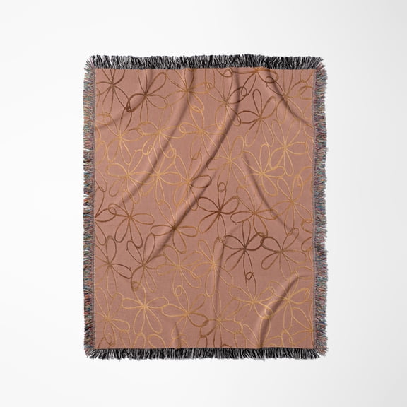 Shiny Elegant Rose Gold Copper Damask Pattern, Woven Blanket