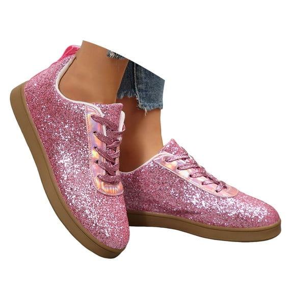 YLYL Women Glitter Sneakers Sequin Lace up Fashion Casual Lightweight Non Slip Walking Shoes