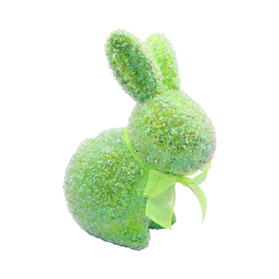 Shiny Flocked Foam Bunny Figurines Easter Glitter Flocked Bunny Table Decor Spring Rabbit Figurines with Bow Tie for Home Office Indoor Party