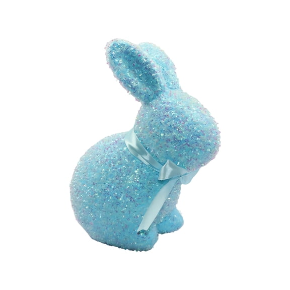 Shiny Flocked Foam Bunny Figurines Easter Glitter Flocked Bunny Table Decor Spring Rabbit Figurines with Bow Tie for Home Office Indoor Party