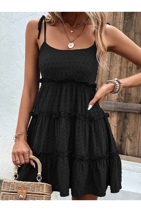 Shiny Frill Spaghetti Strap Tiered Dress