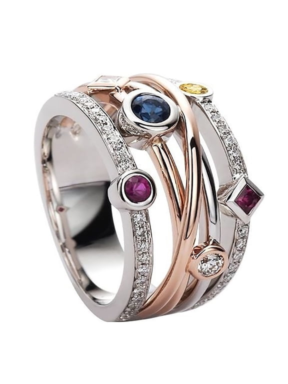 Shiny Full Diamond Ring Sapphire Ruby Gemstone Ring Cubic Zirconia Rings Diamond Multi Row Ring Eternity Engagement Wedding Band Ring for Women